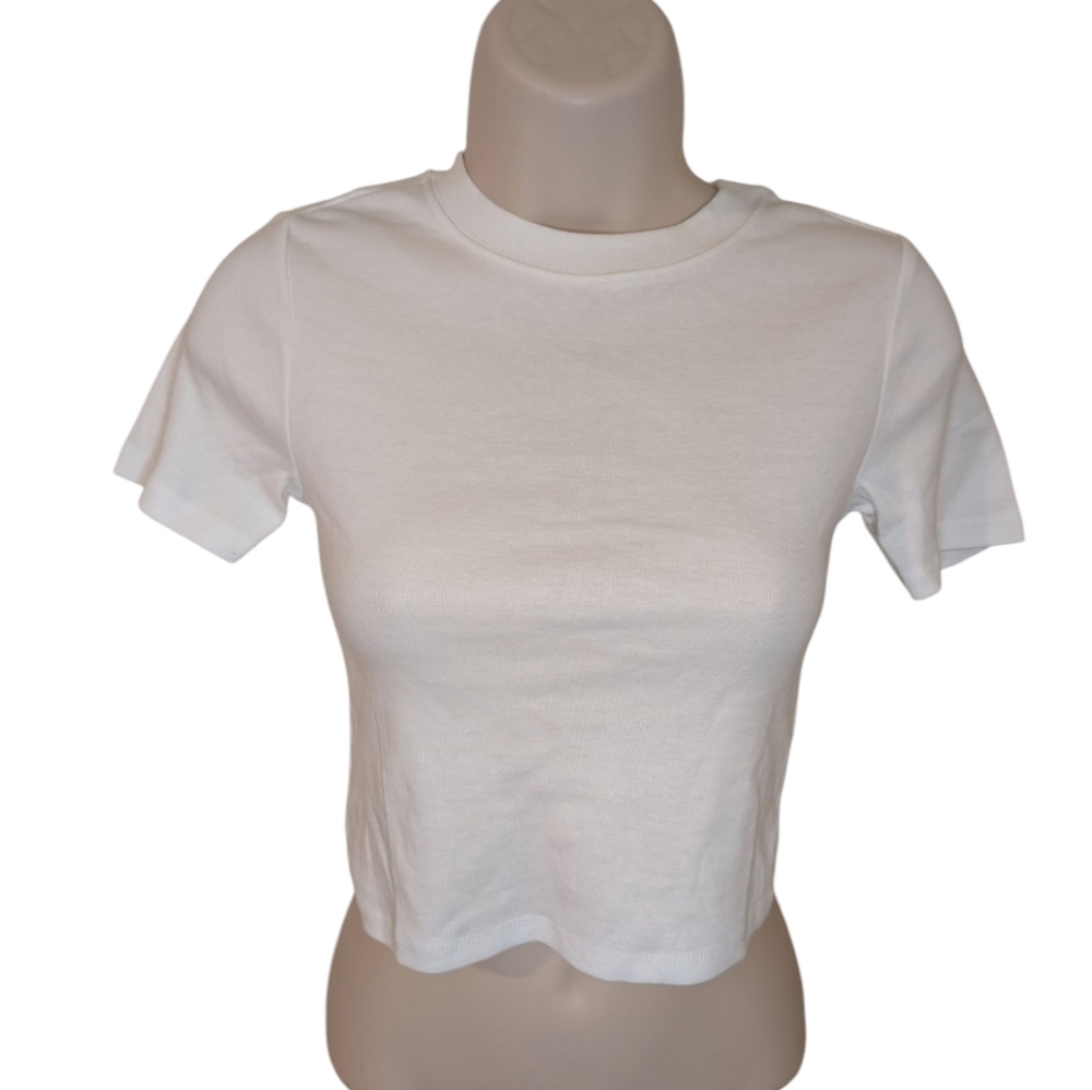 Topshop White Fitted Crop T-Shirt
